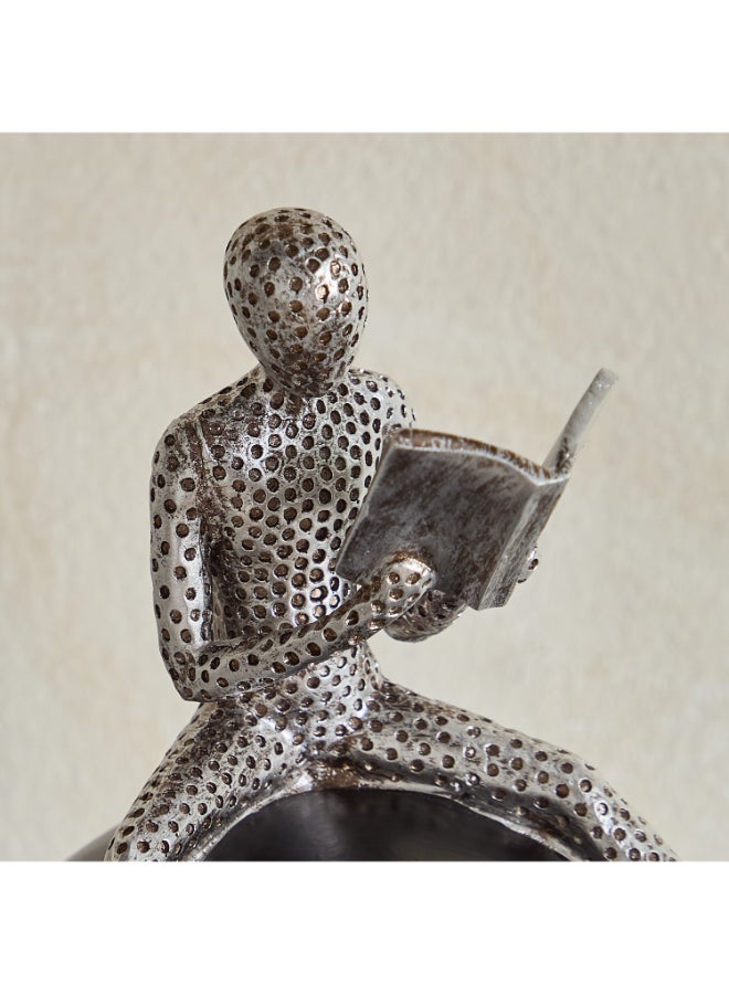 Home Box Human Reading Figurine - Silver and Black - Image 3